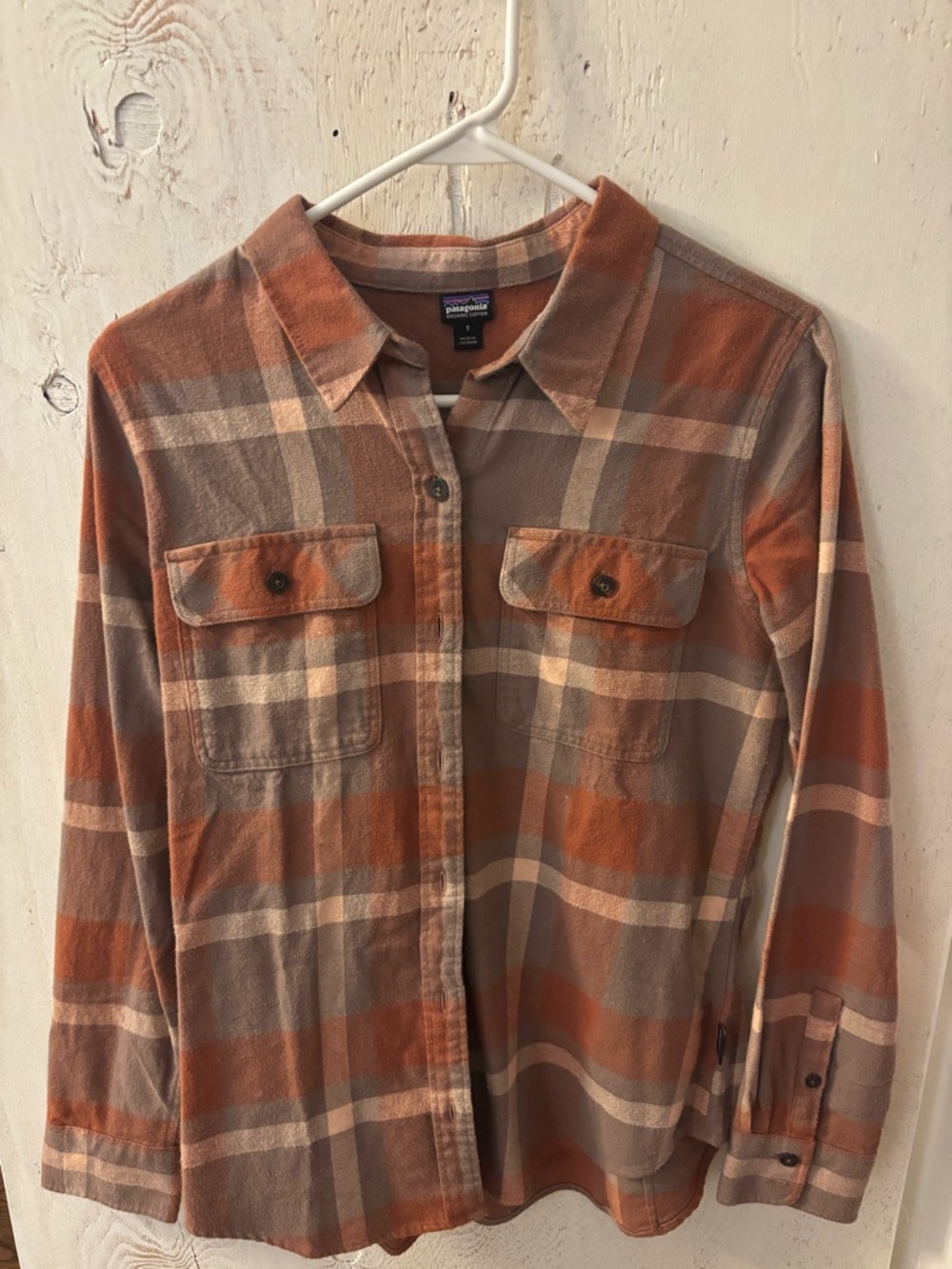 Patagonia Orange and Tan Plaid Men's Button-Down Shirt